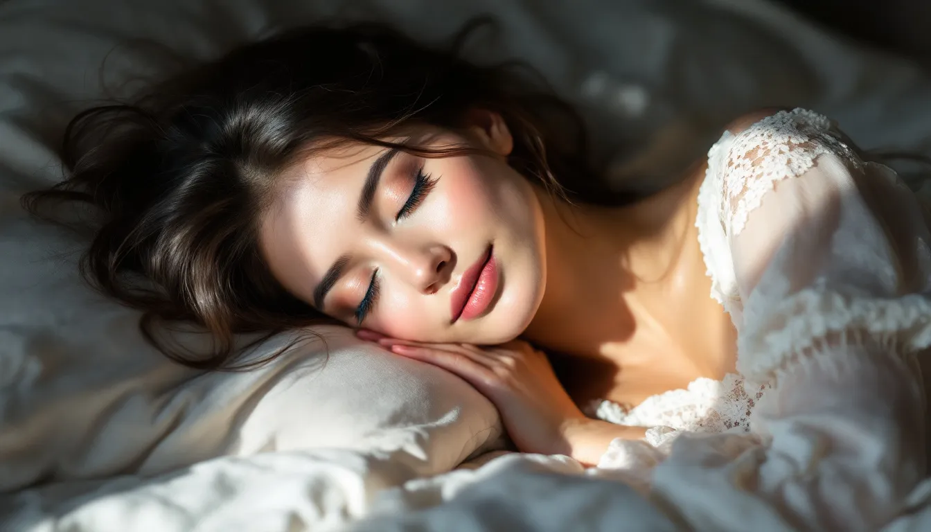. A pregnant woman is peacefully sleeping in bed, lying comfortably on her left side with a pregnancy pillow, promoting better blood circulation during her third trimester. The serene atmosphere suggests a restful night, essential for her well-being and the safety of her baby. .